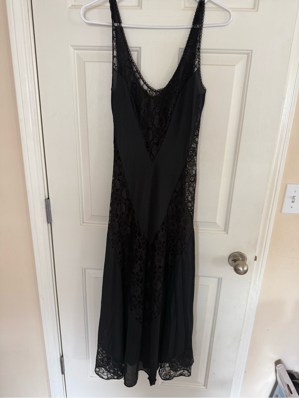 Vtg Fredrick's of Hollywood Black Lace Slip Dress Maxi Gown 70s 80s whimsygoth